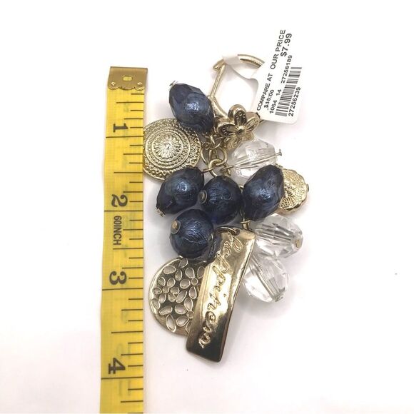 Elegant Gold and Blue Beaded Charm Keychain Key Holder Car Accessories - Picture 6 of 6